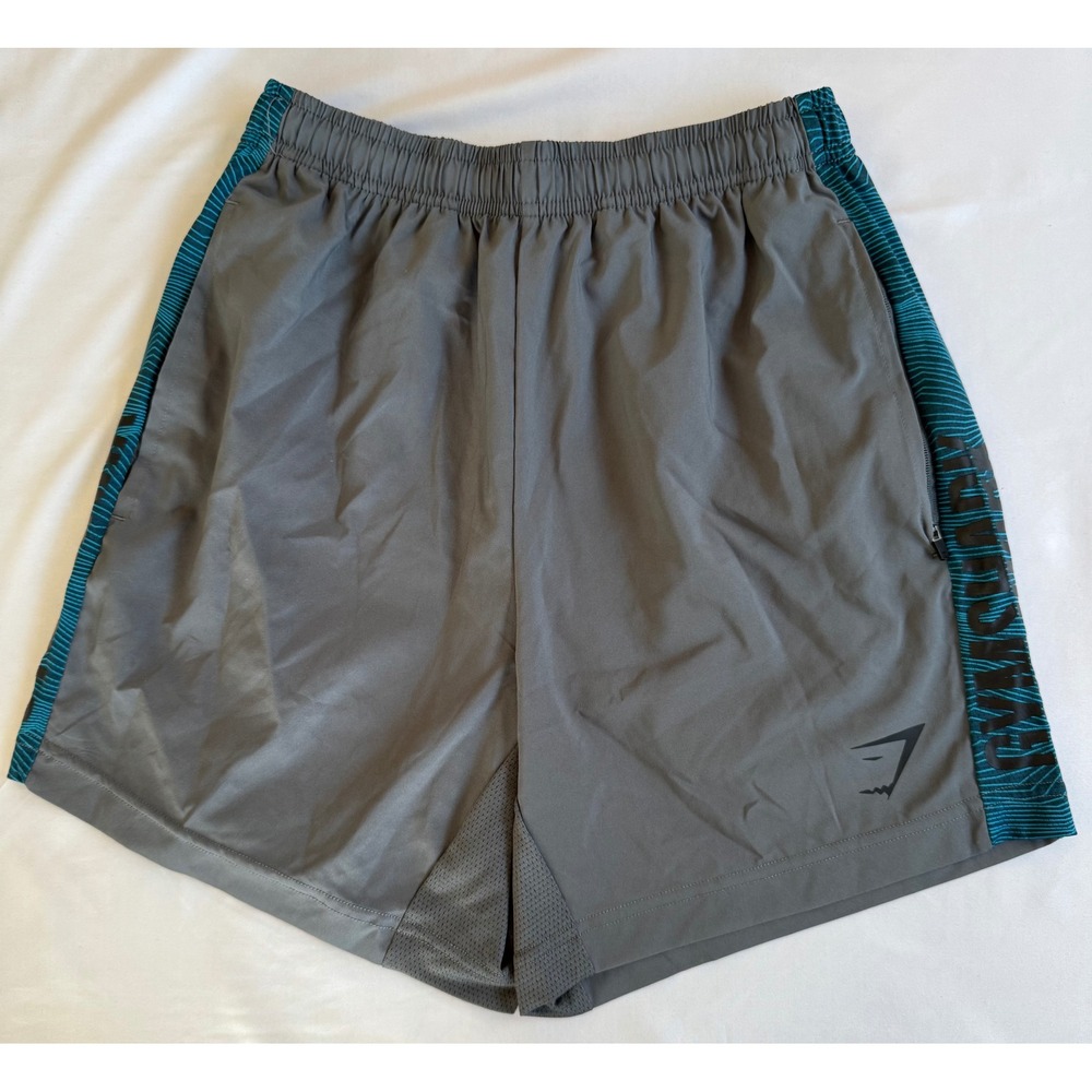 Gymshark Athletic Shorts XS Gray Teal Side Stripe Training Running Workout